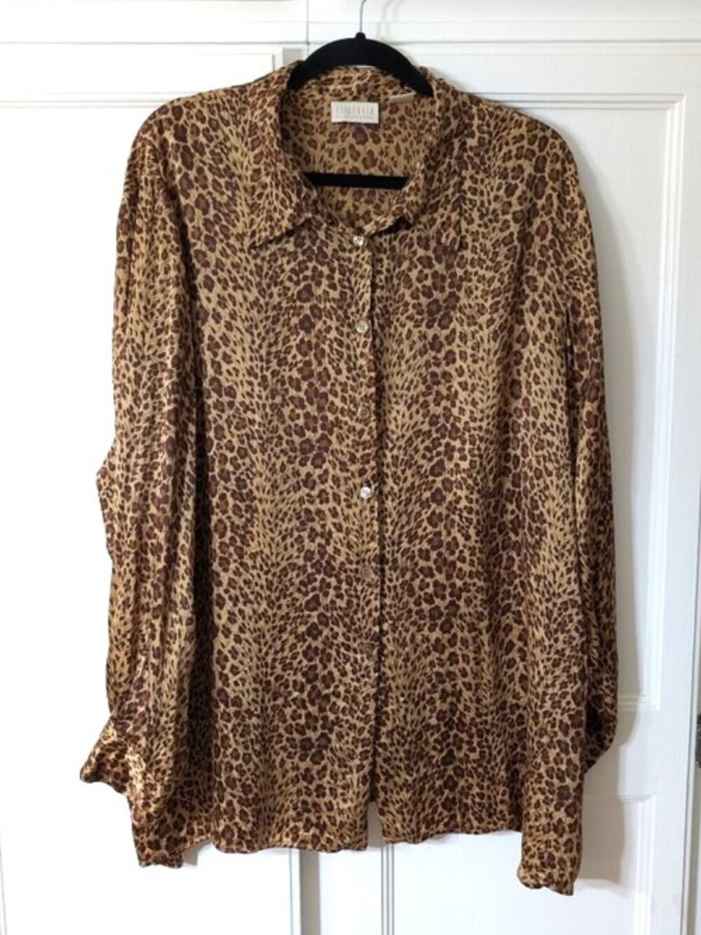 Elizabeth by Liz Claiborne 100% Silk Leopard Print Button-Up Shirt in Brown Sz22